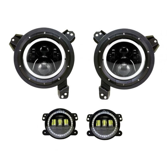 Jeep JL/JT White DRL Halo/Amber Turn Signal Headlight/Fog Light Set